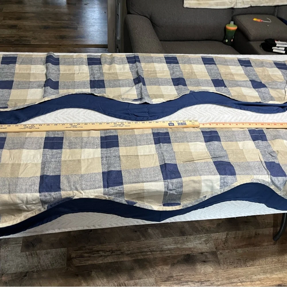 JC Penny Home Blue and Tan Plaid Valances